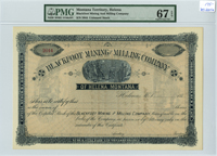 Blackfoot Mining and Milling Co. - Graded by PMG 67 EPQ Gem Uncirculated - 1880's dated Mining Stock Certificate